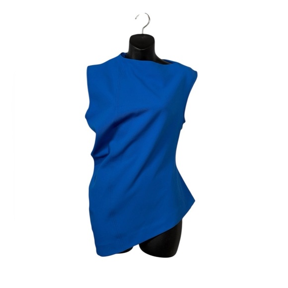 ZARA, Zara Mid-Blue Viscose Blend Asymmetric Top, Small - Picture 3 of 10
